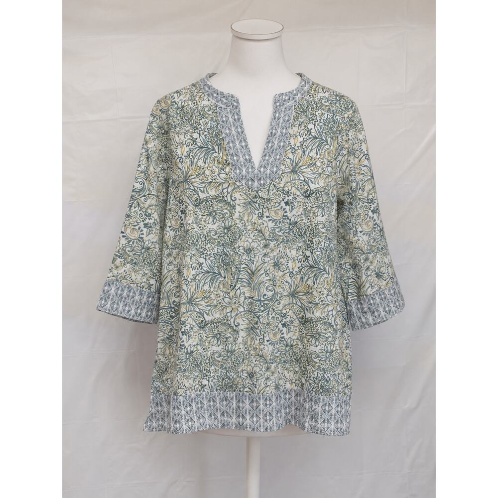Sigrid Olsen 100% Linen Tunic Top Women's Small Paisley Floral 3/4 Sleeve Boho - Picture 2 of 9